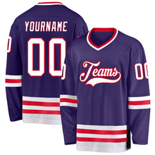 Load image into Gallery viewer, Custom Purple White-Red Hockey Jersey