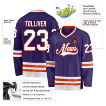 Load image into Gallery viewer, Custom Purple White-Orange Hockey Jersey