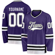 Load image into Gallery viewer, Custom Purple White-Black Hockey Jersey