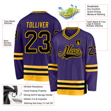 Load image into Gallery viewer, Custom Purple Black-Gold Hockey Jersey