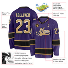 Load image into Gallery viewer, Custom Purple Old Gold-Black Hockey Jersey