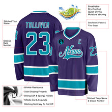 Load image into Gallery viewer, Custom Purple Teal-White Hockey Jersey
