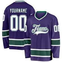 Load image into Gallery viewer, Custom Purple White-Green Hockey Jersey