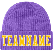 Load image into Gallery viewer, Custom Purple Gold-White Stitched Cuffed Knit Hat