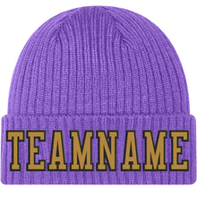 Load image into Gallery viewer, Custom Purple Old Gold-Black Stitched Cuffed Knit Hat