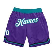 Load image into Gallery viewer, Custom Purple White-Teal Authentic Throwback Basketball Shorts