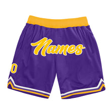 Load image into Gallery viewer, Custom Purple Gold-White Authentic Throwback Basketball Shorts