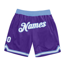 Load image into Gallery viewer, Custom Purple White-Light Blue Authentic Throwback Basketball Shorts