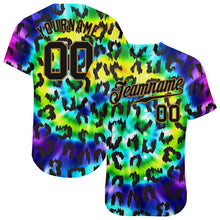 Load image into Gallery viewer, Custom Purple Black-Old Gold 3D Pattern Design Leopard Authentic Baseball Jersey