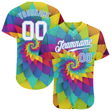 Load image into Gallery viewer, Custom Purple White-Light Blue 3D Pattern Design Rainbow Spiral Authentic Baseball Jersey
