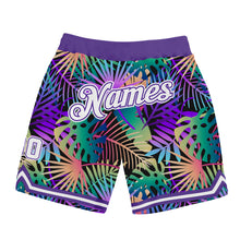 Load image into Gallery viewer, Custom Purple White-Purple 3D Pattern Design Tropical Palm Leaves Authentic Basketball Shorts