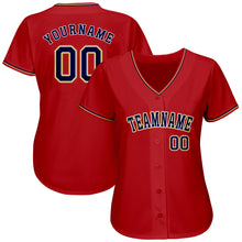 Load image into Gallery viewer, Custom Red Navy-Old Gold Authentic Baseball Jersey