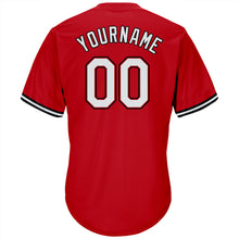 Load image into Gallery viewer, Custom Red White-Black Authentic Throwback Rib-Knit Baseball Jersey Shirt