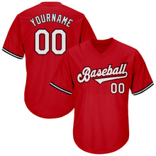Load image into Gallery viewer, Custom Red White-Black Authentic Throwback Rib-Knit Baseball Jersey Shirt