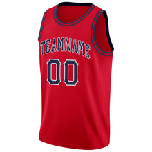 Load image into Gallery viewer, Custom Red Navy-White Round Neck Rib-Knit Basketball Jersey