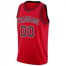 Load image into Gallery viewer, Custom Red Black-White Round Neck Rib-Knit Basketball Jersey