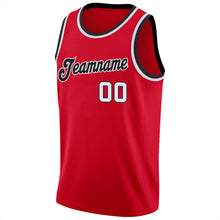 Load image into Gallery viewer, Custom Red White-Black Round Neck Rib-Knit Basketball Jersey