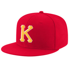 Load image into Gallery viewer, Custom Red Gold-White Stitched Adjustable Snapback Hat