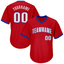 Load image into Gallery viewer, Custom Red White-Royal Authentic Throwback Rib-Knit Baseball Jersey Shirt