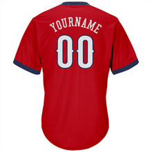 Load image into Gallery viewer, Custom Red White-Navy Authentic Throwback Rib-Knit Baseball Jersey Shirt