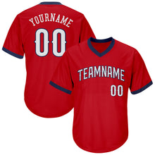 Load image into Gallery viewer, Custom Red White-Navy Authentic Throwback Rib-Knit Baseball Jersey Shirt