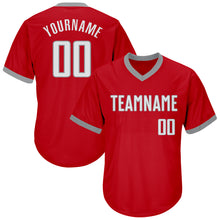 Load image into Gallery viewer, Custom Red White-Gray Authentic Throwback Rib-Knit Baseball Jersey Shirt