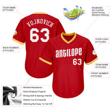 Load image into Gallery viewer, Custom Red White-Gold Authentic Throwback Rib-Knit Baseball Jersey Shirt
