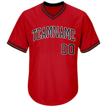 Load image into Gallery viewer, Custom Red Black-White Authentic Throwback Rib-Knit Baseball Jersey Shirt