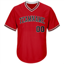 Load image into Gallery viewer, Custom Red Black-White Authentic Throwback Rib-Knit Baseball Jersey Shirt