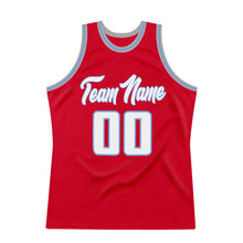 Load image into Gallery viewer, Custom Red White-Light Blue Authentic Throwback Basketball Jersey