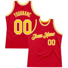 Load image into Gallery viewer, Custom Red Gold-White Authentic Throwback Basketball Jersey