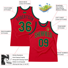Load image into Gallery viewer, Custom Red Hunter Green-Neon Green Authentic Throwback Basketball Jersey
