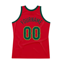 Load image into Gallery viewer, Custom Red Hunter Green-Neon Green Authentic Throwback Basketball Jersey