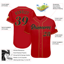 Load image into Gallery viewer, Custom Red Black-Old Gold Authentic Baseball Jersey