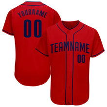 Load image into Gallery viewer, Custom Red Navy Authentic Baseball Jersey