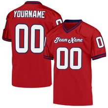 Load image into Gallery viewer, Custom Red White-Navy Mesh Authentic Throwback Football Jersey