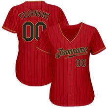 Load image into Gallery viewer, Custom Red Black Pinstripe Black-Old Gold Authentic Baseball Jersey