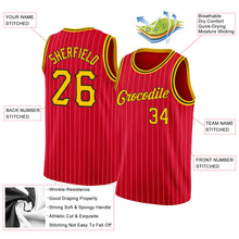 Load image into Gallery viewer, Custom Red Gold Pinstripe Gold-Black Authentic Basketball Jersey