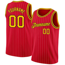 Load image into Gallery viewer, Custom Red Gold Pinstripe Gold-Black Authentic Basketball Jersey