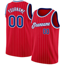 Load image into Gallery viewer, Custom Red White Pinstripe Royal-White Authentic Basketball Jersey