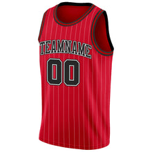 Load image into Gallery viewer, Custom Red White Pinstripe Black-White Authentic Basketball Jersey