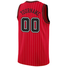Load image into Gallery viewer, Custom Red White Pinstripe Black-White Authentic Basketball Jersey