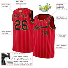 Load image into Gallery viewer, Custom Red White Pinstripe Black-Old Gold Authentic Basketball Jersey