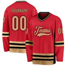 Load image into Gallery viewer, Custom Red Old Gold-Black Hockey Jersey