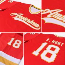 Load image into Gallery viewer, Custom Red White-Gold Hockey Jersey