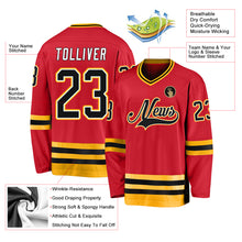 Load image into Gallery viewer, Custom Red Black-Gold Hockey Jersey