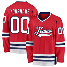 Load image into Gallery viewer, Custom Red White-Navy Hockey Jersey