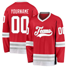 Load image into Gallery viewer, Custom Red White-Gray Hockey Jersey