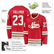 Load image into Gallery viewer, Custom Red White-Old Gold Hockey Jersey
