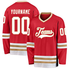 Load image into Gallery viewer, Custom Red White-Old Gold Hockey Jersey